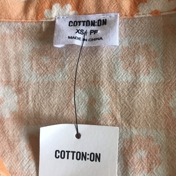 COTTON ON Sunny Daisy Garden Check Sweet Orange Button down Top Size XS - Picture 3 of 6